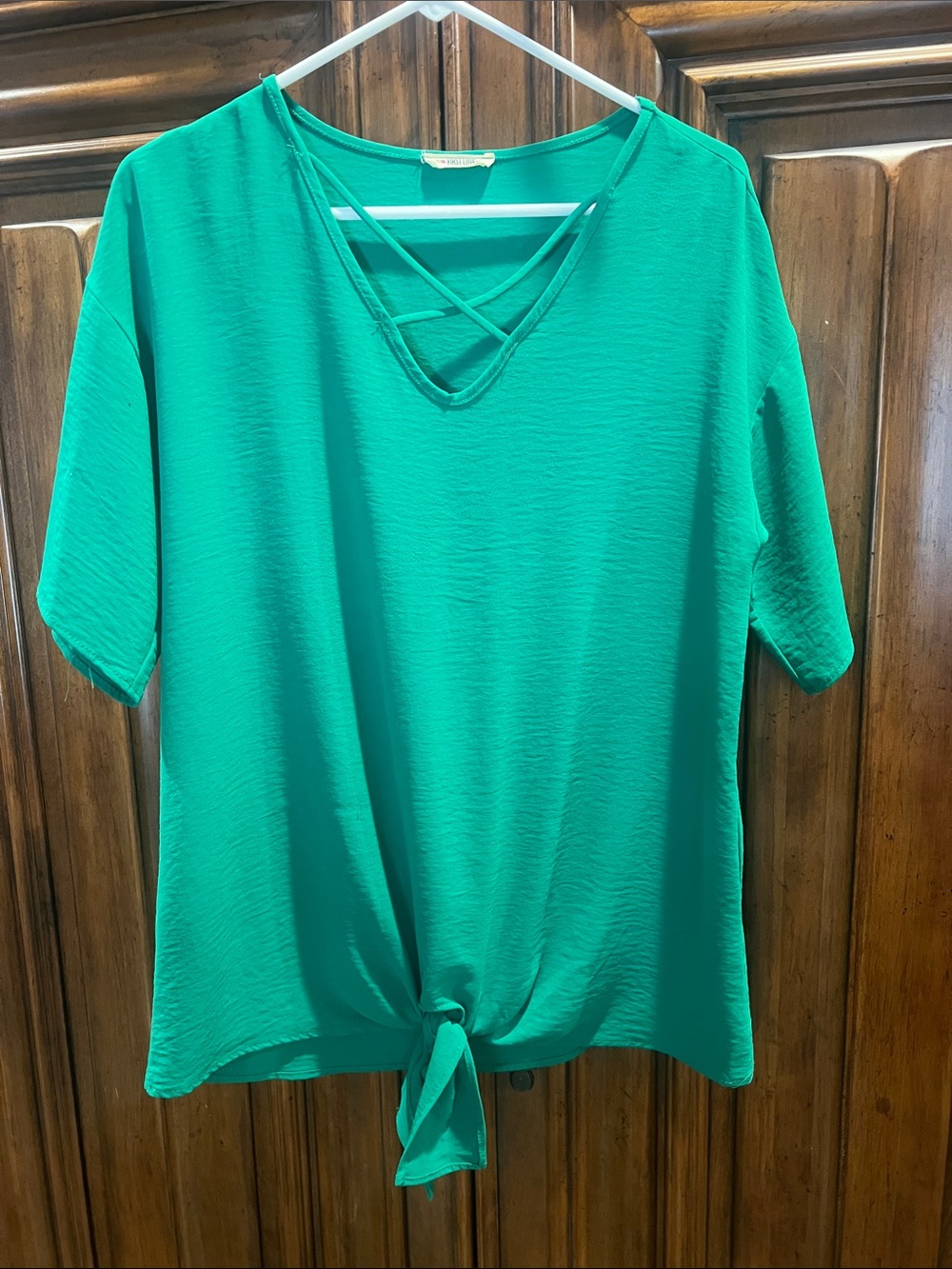 First Love Teal Green Crisscross V-Neck Tie-Front Tunic
